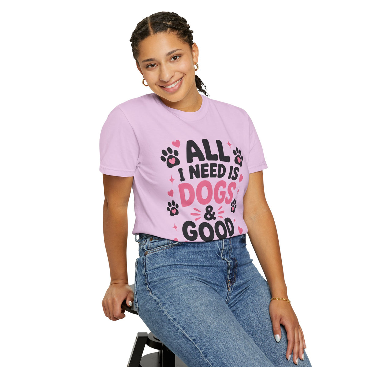 All I Need Is Dogs & Good Vibes Comfort Colors® 1717 T-Shirt | Cute Dog Lover Graphic Tee | Gift for Dog Mom | Unisex Garment-Dyed Shirt