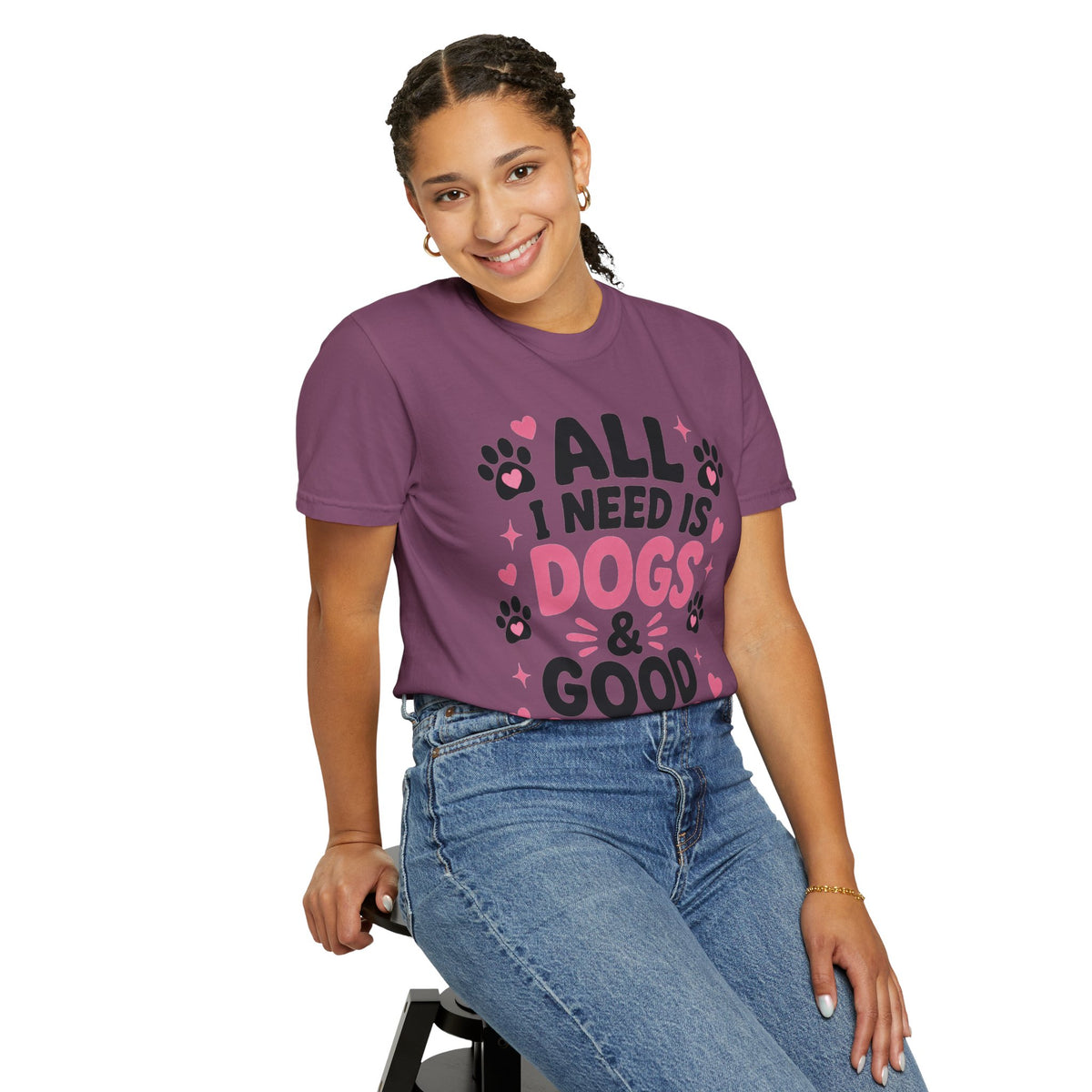All I Need Is Dogs & Good Vibes Comfort Colors® 1717 T-Shirt | Cute Dog Lover Graphic Tee | Gift for Dog Mom | Unisex Garment-Dyed Shirt