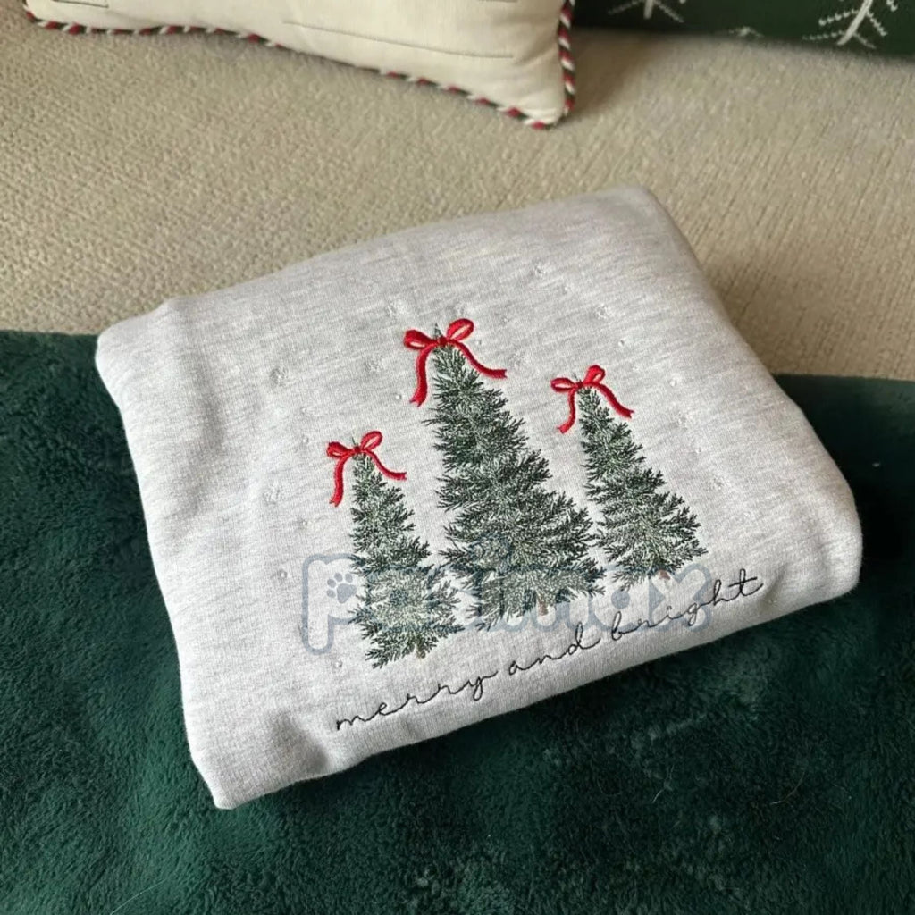 Merry & Bright Christmas Tree Embroidered Sweatshirt, view 2