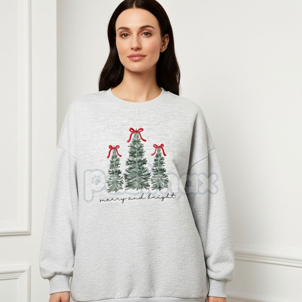 Merry & Bright Christmas Tree Embroidered Sweatshirt, view 3