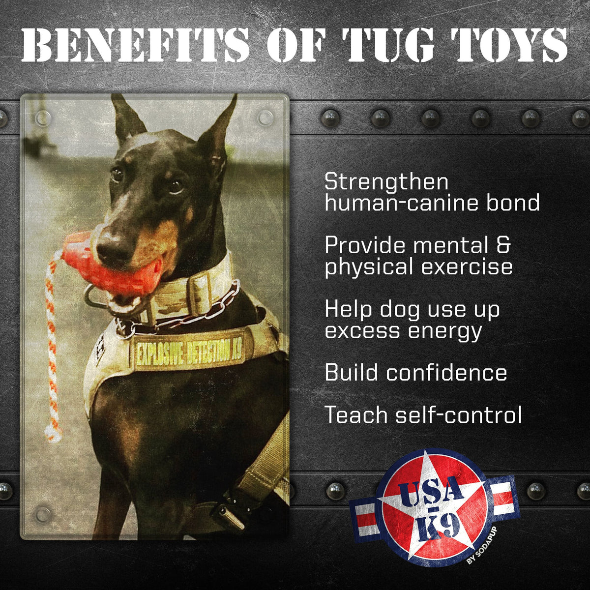 USA-K9 Grenade Rubber Dog Toy | Chew, Tug & Treat Dispenser | USA Made