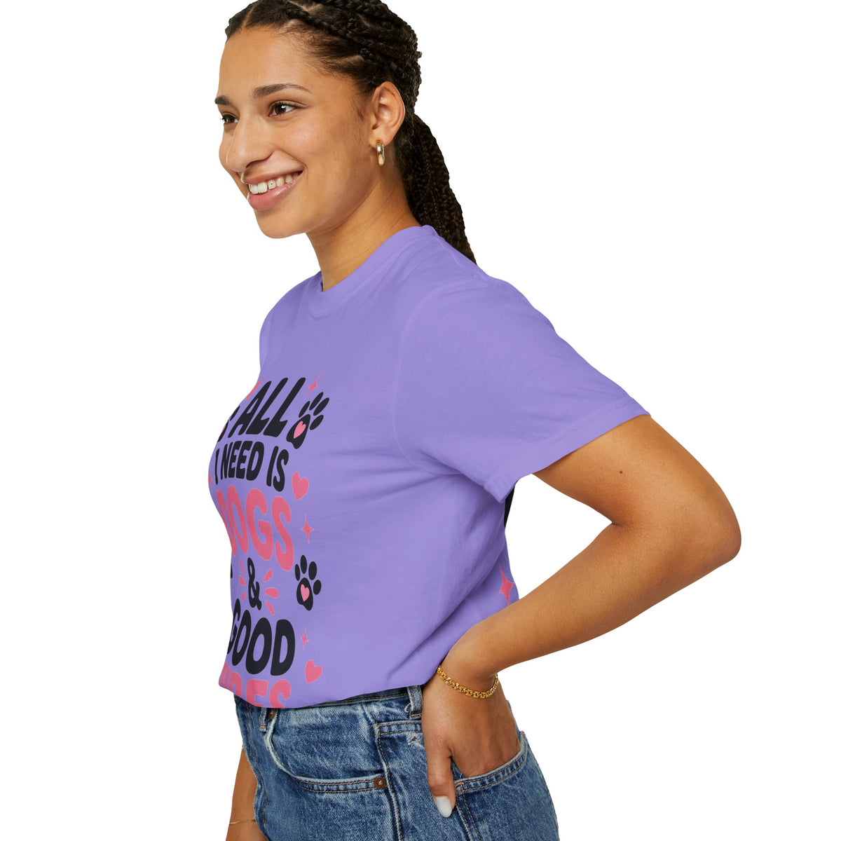 All I Need Is Dogs & Good Vibes Comfort Colors® 1717 T-Shirt | Cute Dog Lover Graphic Tee | Gift for Dog Mom | Unisex Garment-Dyed Shirt
