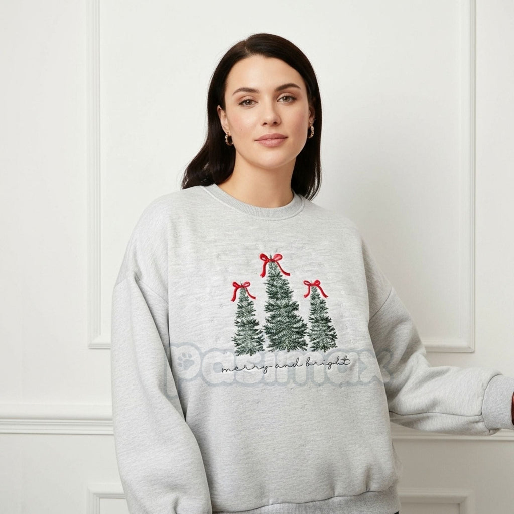 Merry & Bright Christmas Tree Embroidered Sweatshirt, view 4