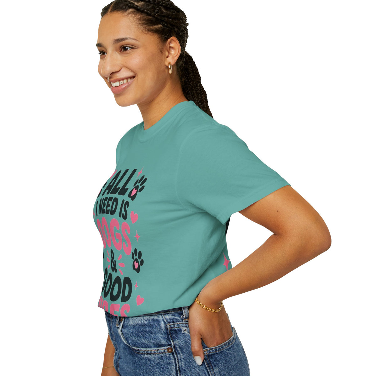 All I Need Is Dogs & Good Vibes Comfort Colors® 1717 T-Shirt | Cute Dog Lover Graphic Tee | Gift for Dog Mom | Unisex Garment-Dyed Shirt