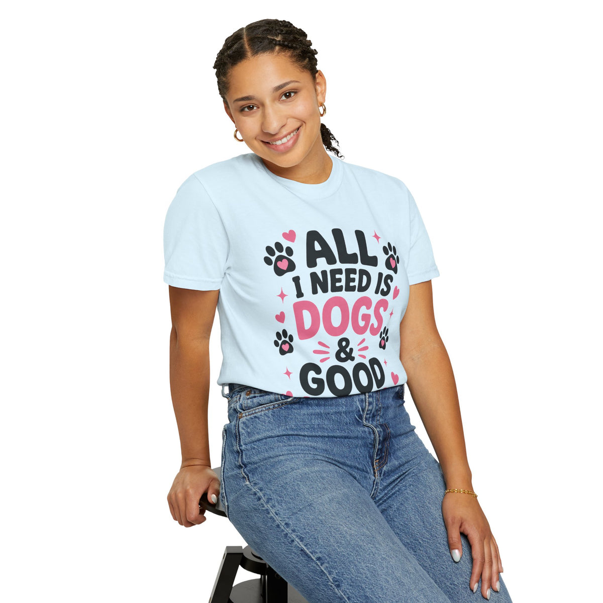 All I Need Is Dogs & Good Vibes Comfort Colors® 1717 T-Shirt | Cute Dog Lover Graphic Tee | Gift for Dog Mom | Unisex Garment-Dyed Shirt