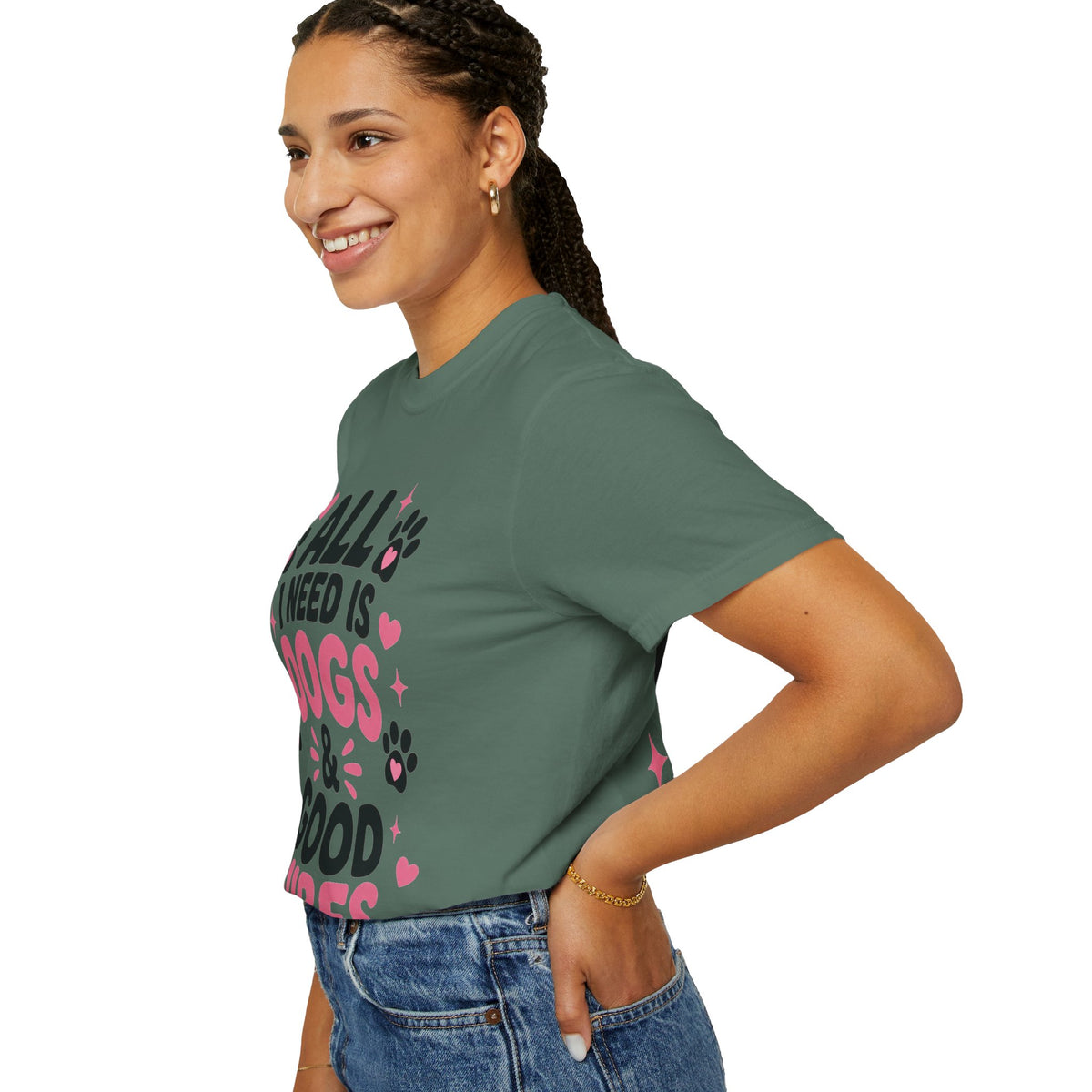All I Need Is Dogs & Good Vibes Comfort Colors® 1717 T-Shirt | Cute Dog Lover Graphic Tee | Gift for Dog Mom | Unisex Garment-Dyed Shirt