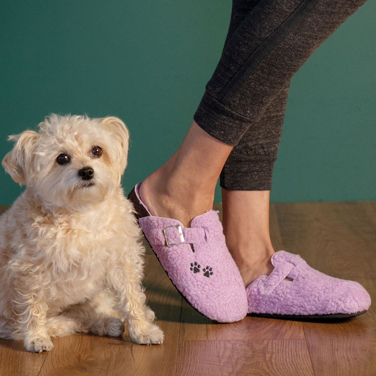 Paw Print Sherpa Fleece Clog Slippers, view 9