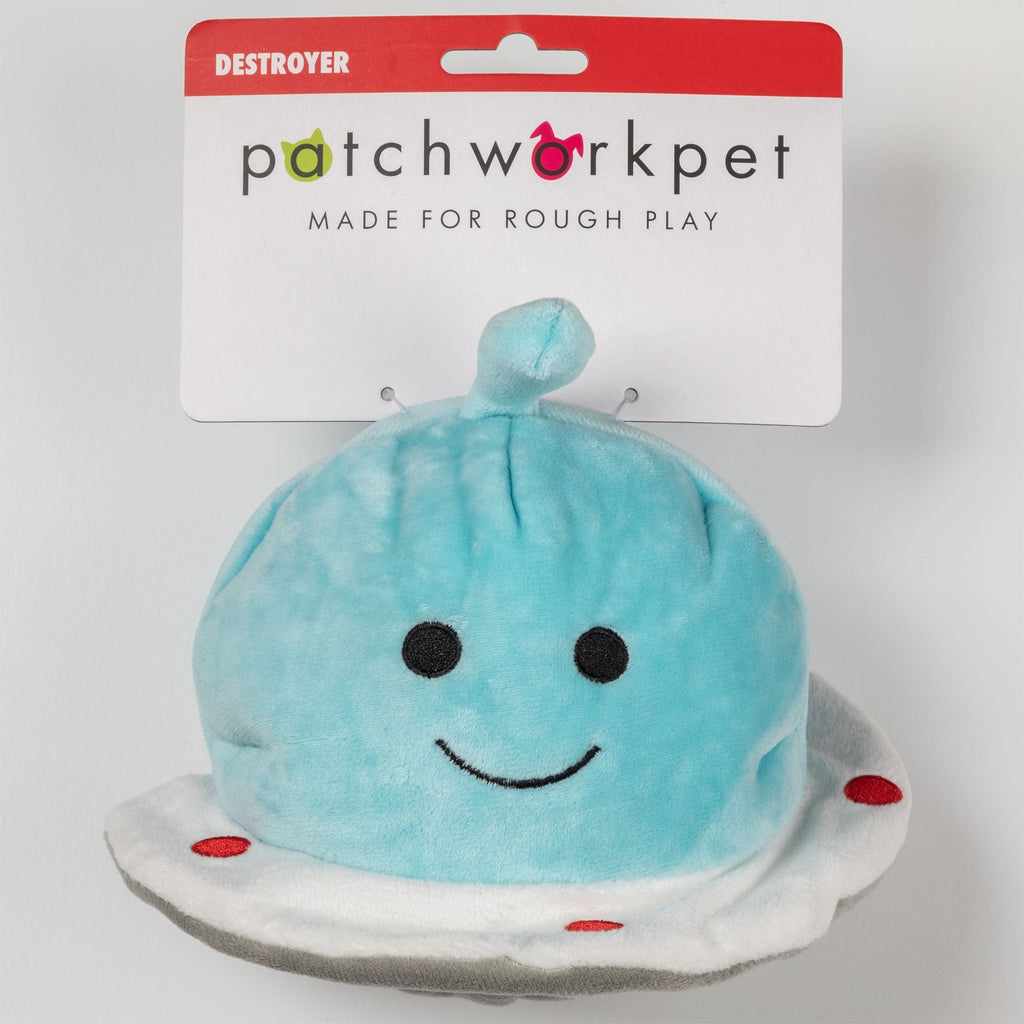 Patchwork Pet Spaceship & Alien Plush Dog Toy – 5 inch