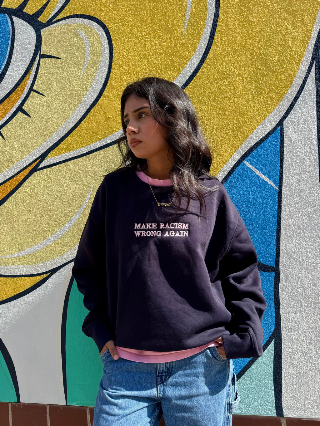 Anti-Racism statement sweatshirt in navy