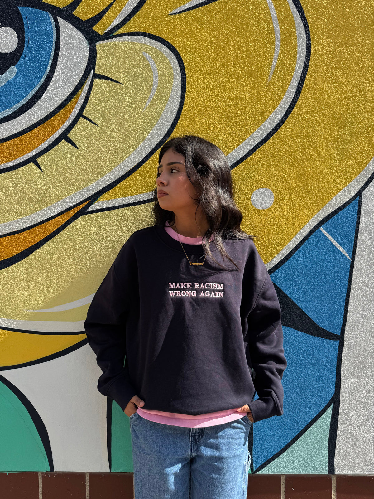 Anti-Racism statement sweatshirt in navy, view 3