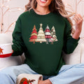 Faux quilt Christmas trees and Santa sweatshirt in Forest Dark Green