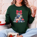 Santa sewing faux quilt Christmas sweatshirt in Forest Dark Green