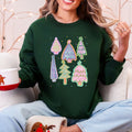 Pastel hand-drawn Christmas tree sweatshirt in Forest Dark Green