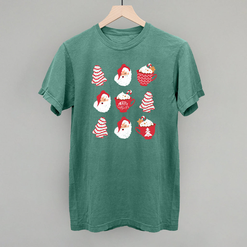 Christmas Tree Cake Santa Comfort Colors tee in Light Green