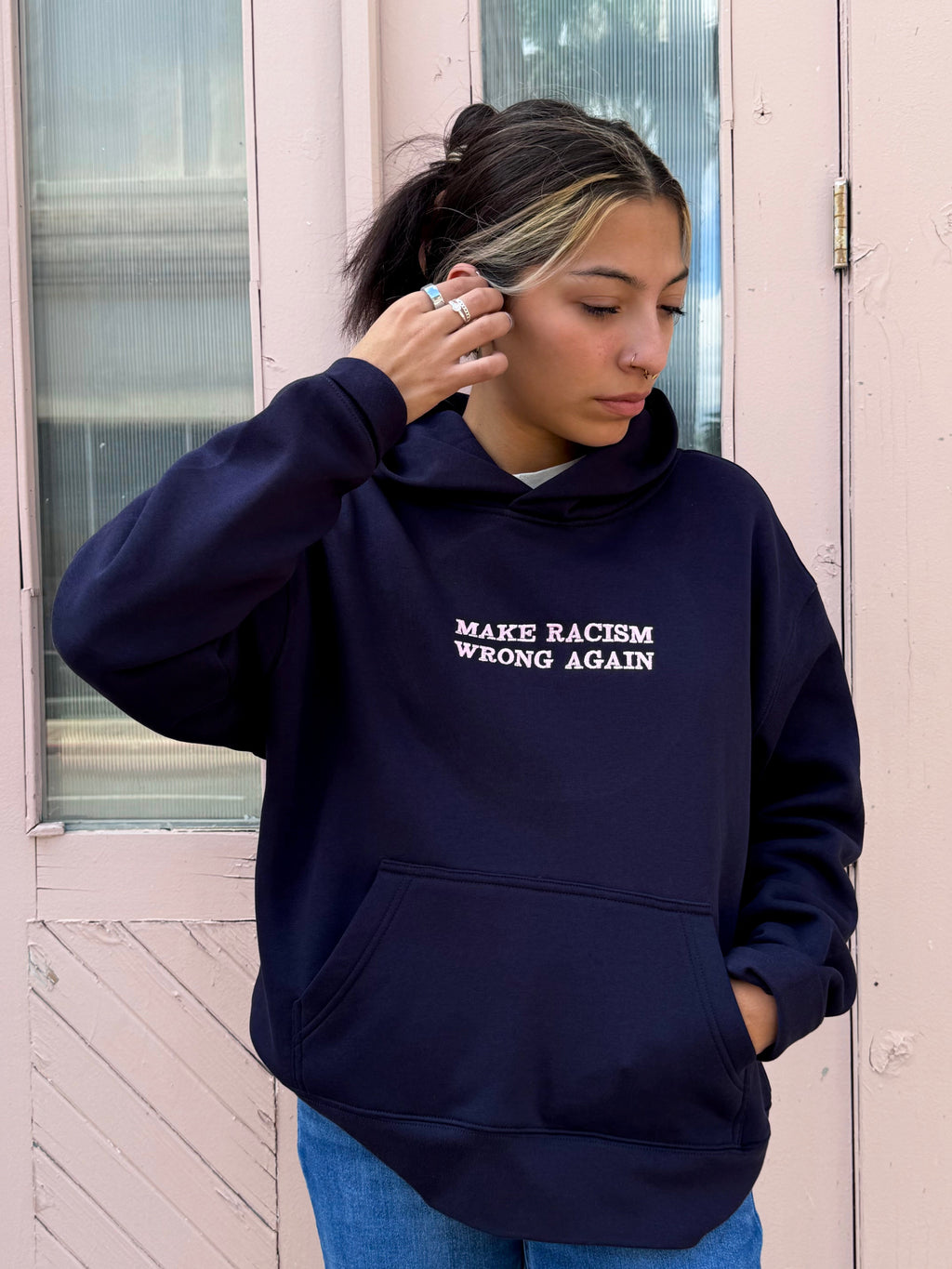 Anti-Racism statement sweatshirt in navy, view 2