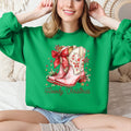 Howdy Christmas cowboy boots Santa sweatshirt in Irish Bright Green