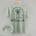 You Are Worth It floral back-print graphic shirt in Bay green