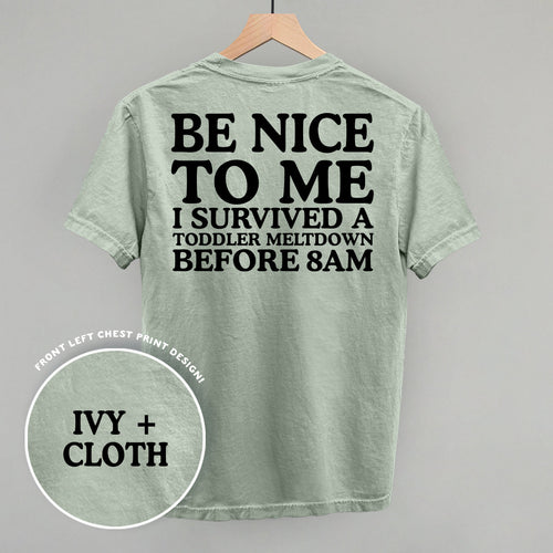 Be Nice To Me Meltdown back-print graphic shirt in Bay green