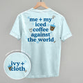 Me + My Iced Coffee Against The World back-print graphic shirt in Chambray blue