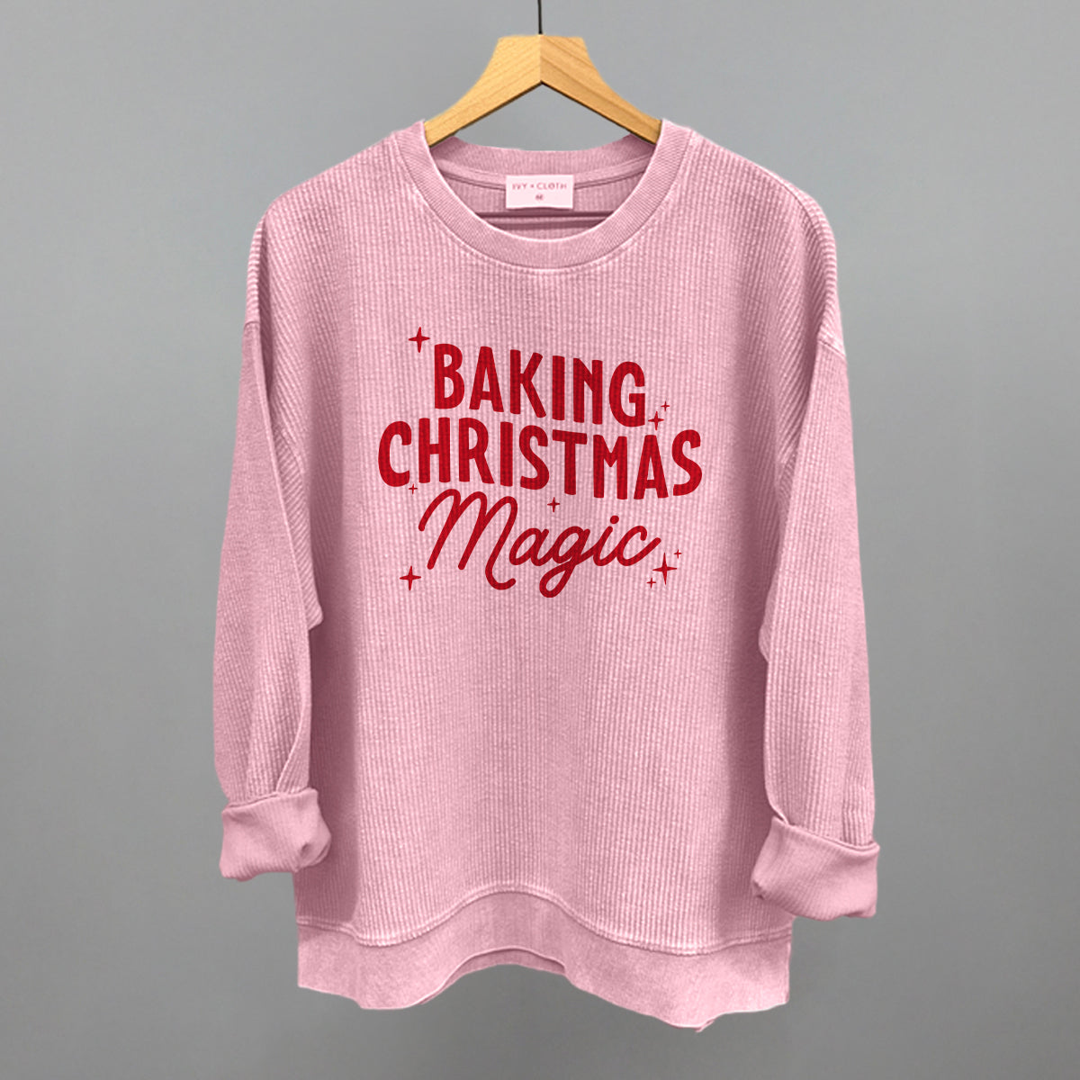 Baking Christmas Magic oversized corded crew in Blossom Pink