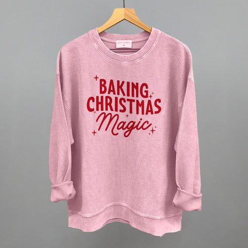Baking Christmas Magic oversized corded crew in Blossom Pink