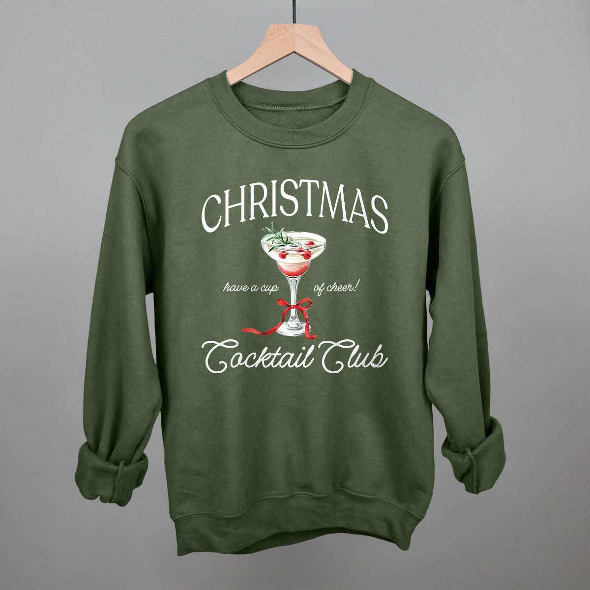 Christmas Cocktail Club sweatshirt in Military Green