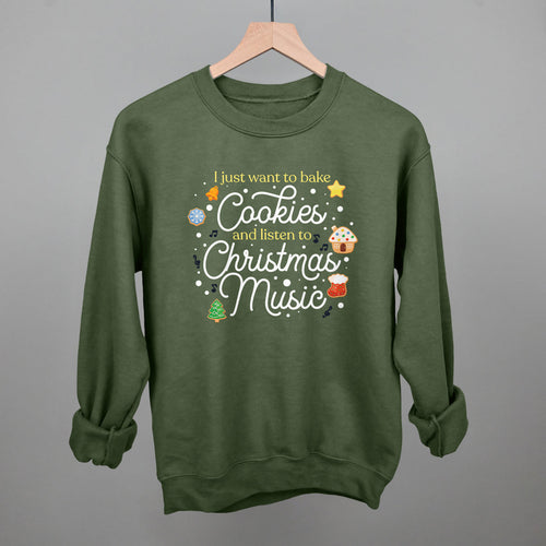 Bake Cookies & Listen To Christmas Music sweatshirt in Military Green