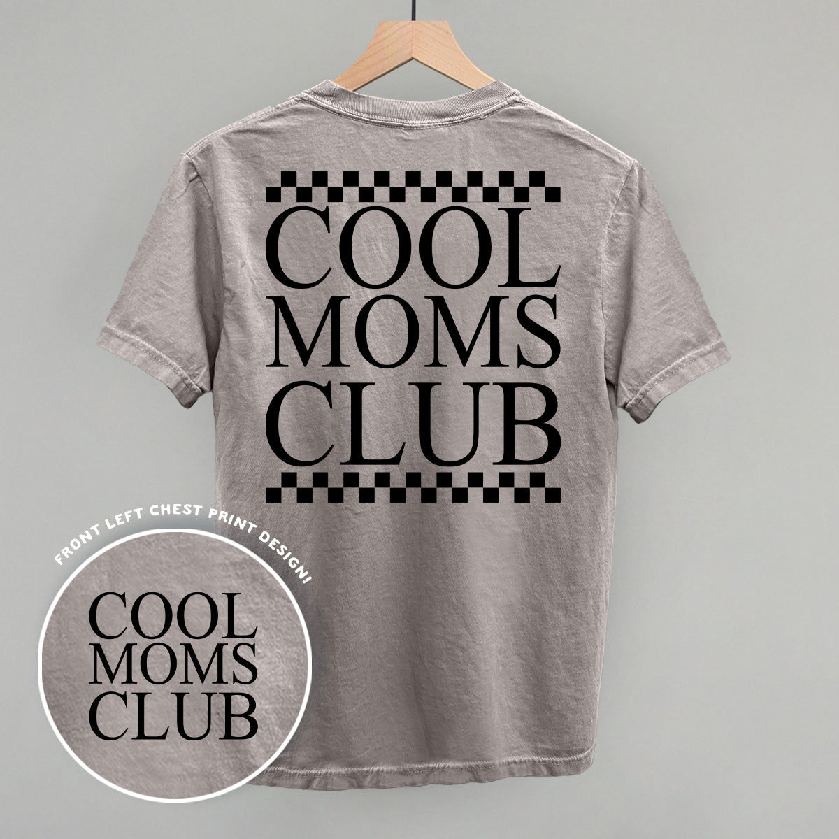 Cool Moms Club Checkered Back Print T-Shirt | Funny Mom Graphic Tee