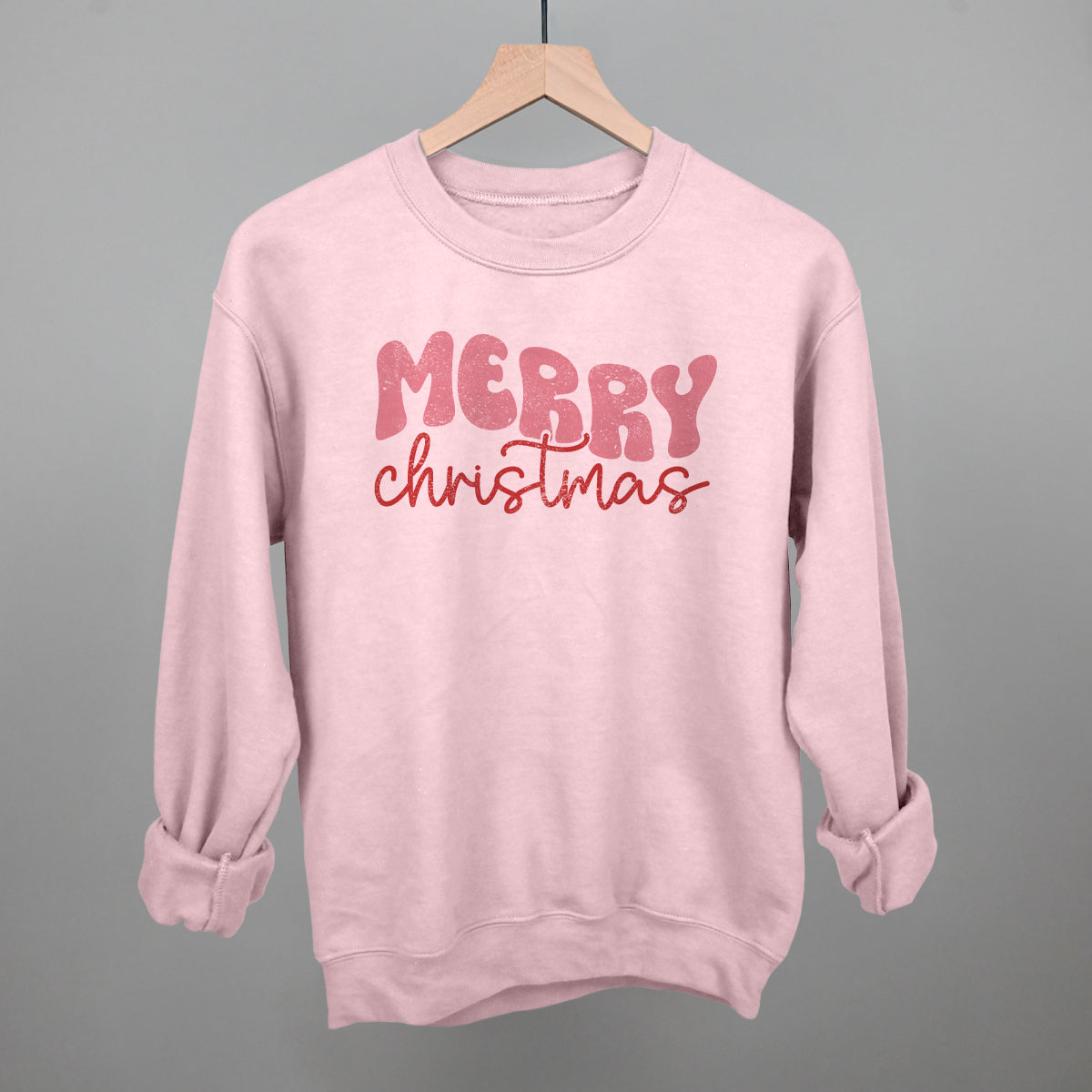 Merry Christmas groovy script sweatshirt in Light Pink
