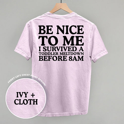 Be Nice To Me Meltdown back-print graphic shirt in Orchid purple