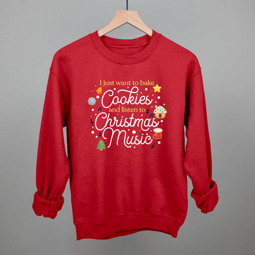 Bake Cookies & Listen To Christmas Music sweatshirt in Red