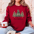 Merry Christmas trees, ribbons and bows sweatshirt in Garnet Red