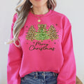 Leopard print Merry Christmas trees sweatshirt in Heliconia Bright Pink