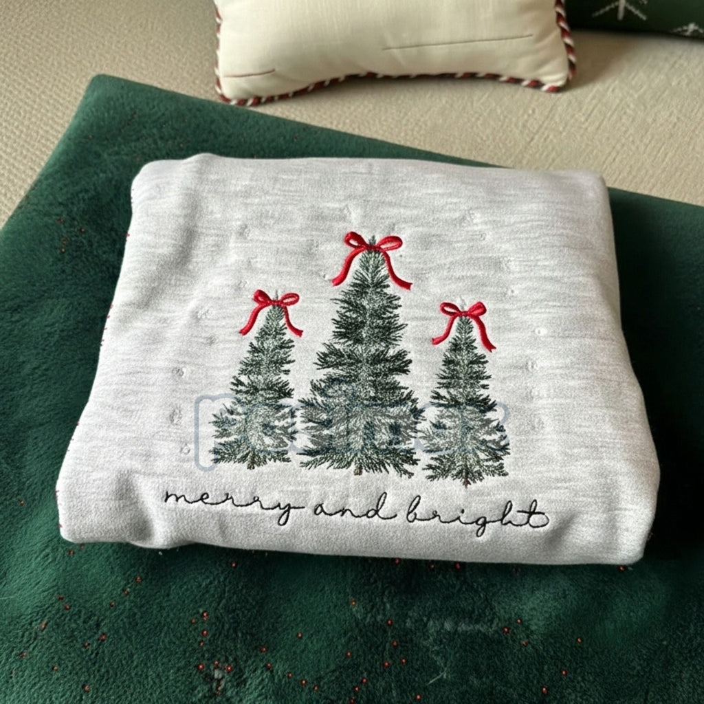 Merry & Bright Christmas Tree Embroidered Sweatshirt