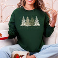 Merry and Bright Christmas trees and snowflakes sweatshirt in Forest Dark Green