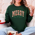 Merry and Bright checkered Christmas sweatshirt in Forest Dark Green