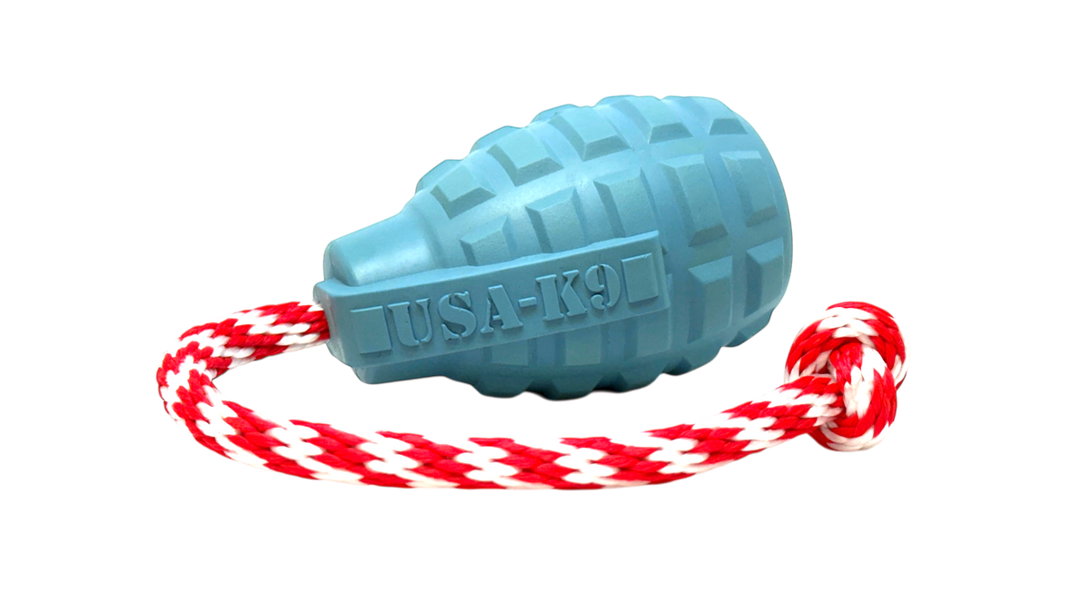 USA-K9 Grenade Rubber Dog Toy | Chew, Tug & Treat Dispenser | USA Made