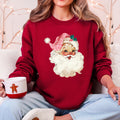 Retro pink Santa leopard print Christmas sweatshirt in Garnet Red