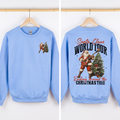 Santa Claus World Tour reading Christmas sweatshirt in Carolina Blue