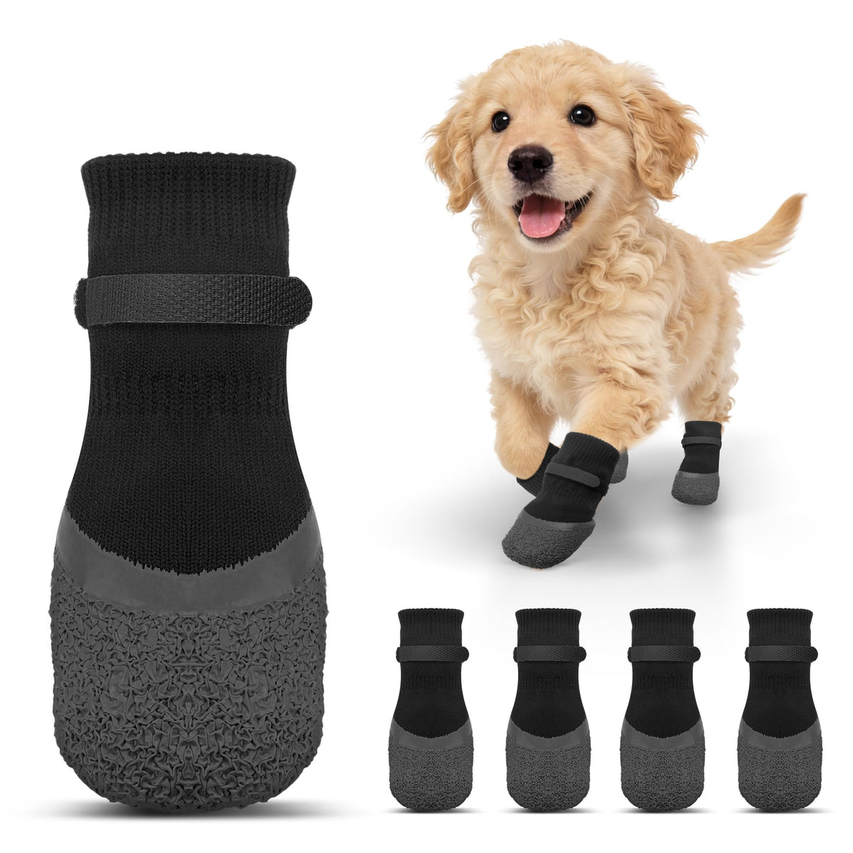 Anti-Slip Dog Socks | Paw Protectors for Hardwood Floors | 4-Pack
