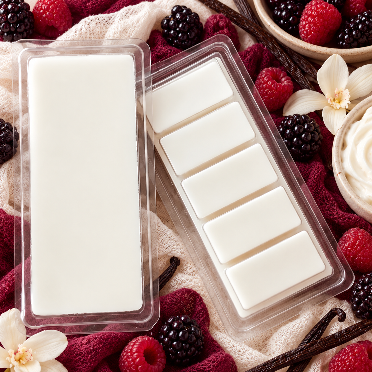 Howl + Ember Black Raspberry Vanilla Wax Melt styled product photo