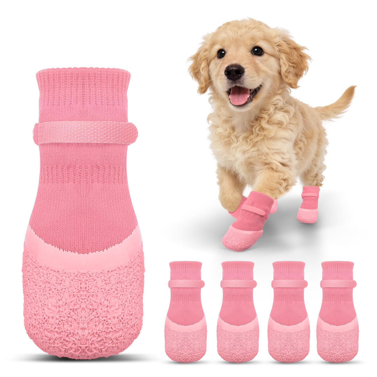 Anti-Slip Dog Socks | Paw Protectors for Hardwood Floors | 4-Pack