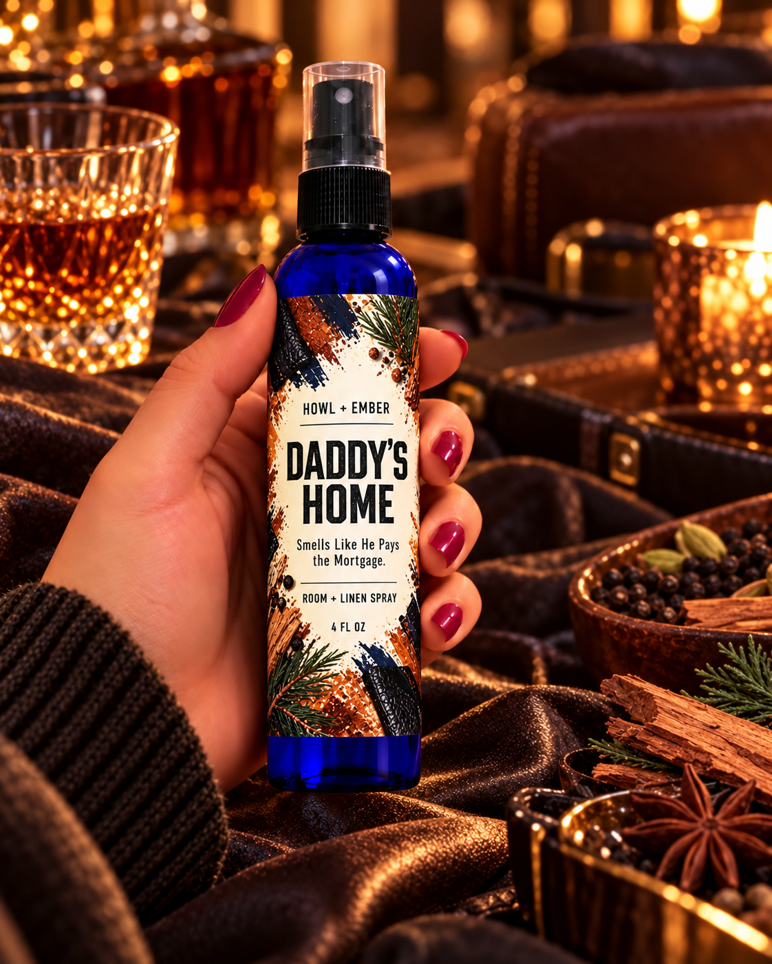Daddy's Home styled room and linen spray