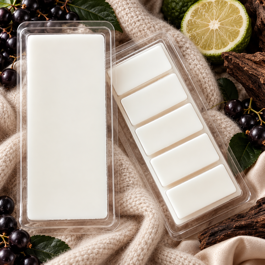 Feral but Expensive wax melt with blackcurrant, bergamot, cashmere, and deep woods styling