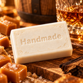 Butterscotch + Bourbon handmade 4 oz shea butter soap, ivory embossed bar with scent-inspired styling