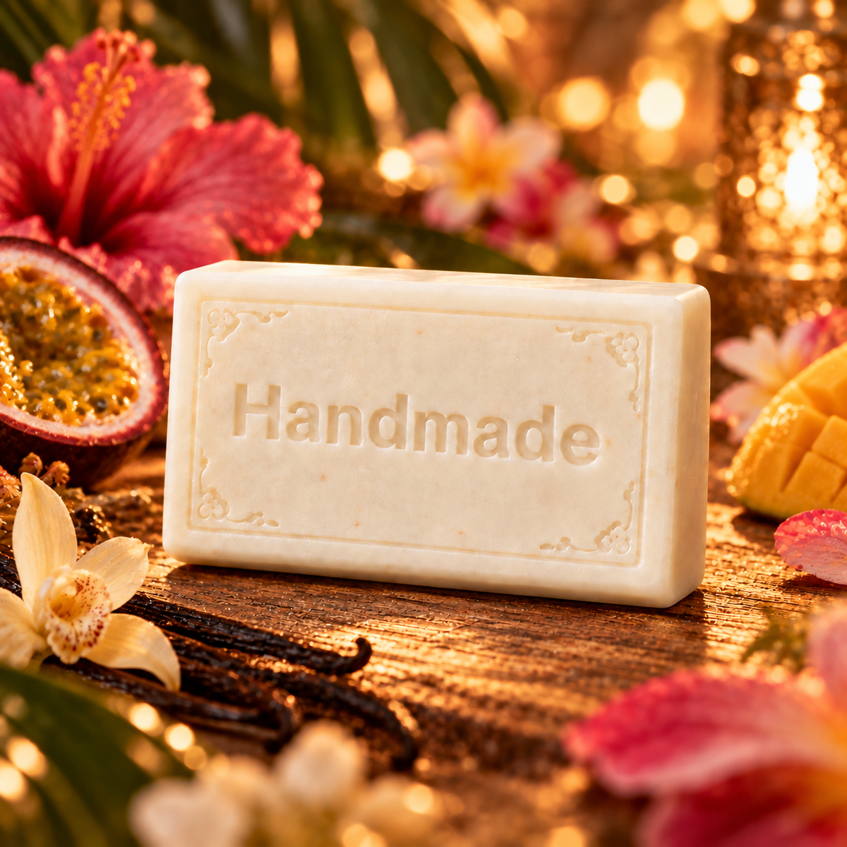 Cheirosa 48 4 oz handmade shea butter soap with fragrance-inspired background