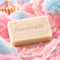 Cotton Candy handmade 4 oz shea butter soap, ivory embossed bar with scent-inspired styling