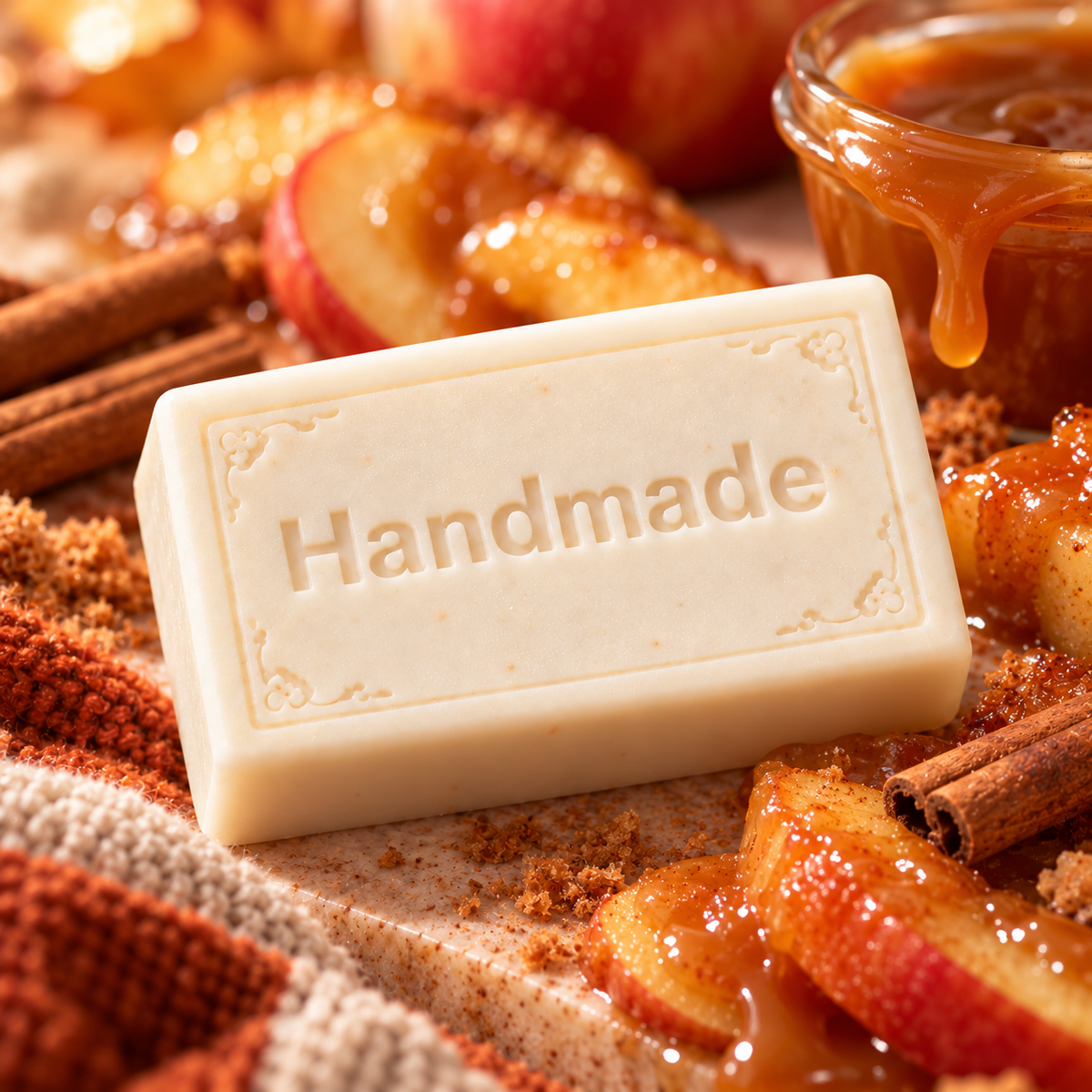 Cuffing Season handmade 4 oz shea butter soap, ivory embossed bar with scent-inspired styling