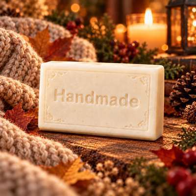 Howl + Ember Marshmallow Fireside 4 oz shea butter soap bar embossed Handmade, styled with a fragrance-inspired backdrop
