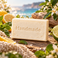 Pacific Chill 4 oz handmade shea butter soap with scent-inspired background